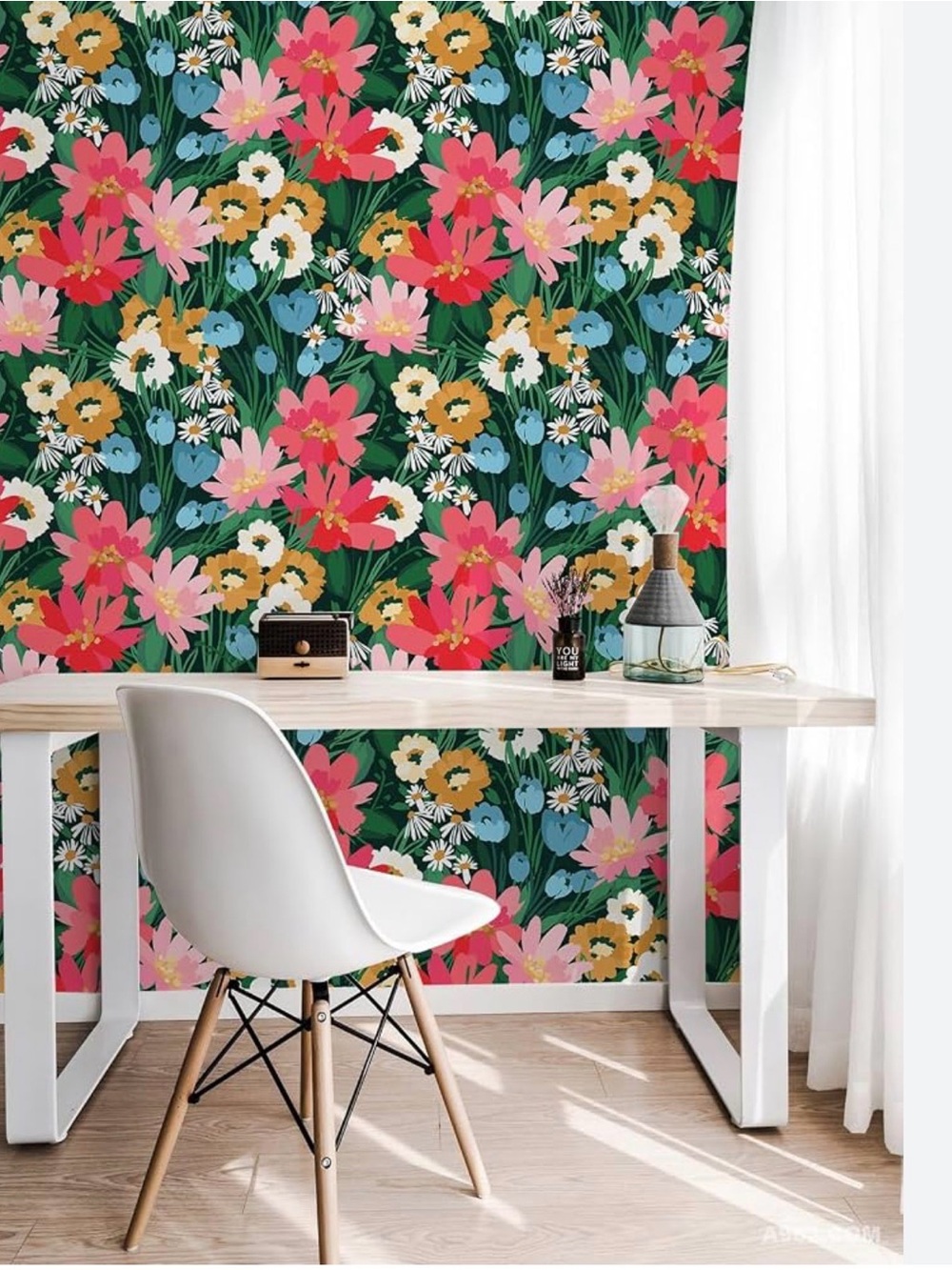 NWT- 2 Rolls. Floral Wallpaper Mural in Pink, Green & Blue